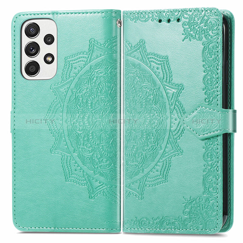 Leather Case Stands Fashionable Pattern Flip Cover Holder for Samsung Galaxy A73 5G Green