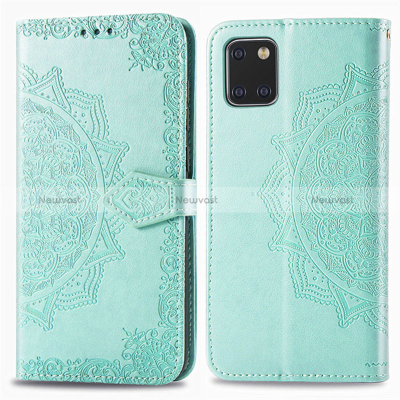 Leather Case Stands Fashionable Pattern Flip Cover Holder for Samsung Galaxy A81 Green