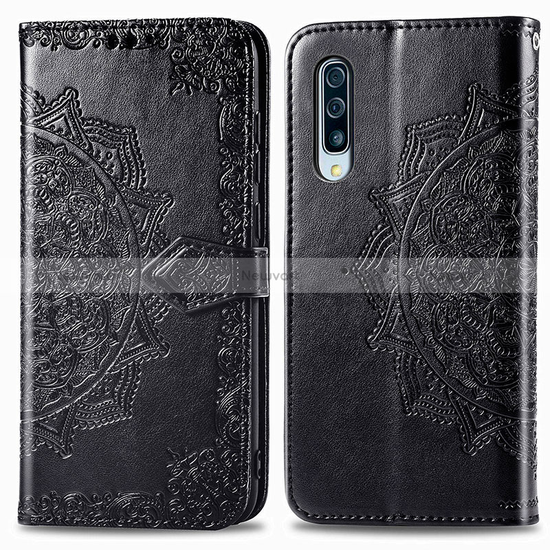 Leather Case Stands Fashionable Pattern Flip Cover Holder for Samsung Galaxy A90 5G Black