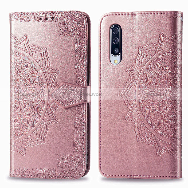 Leather Case Stands Fashionable Pattern Flip Cover Holder for Samsung Galaxy A90 5G Rose Gold