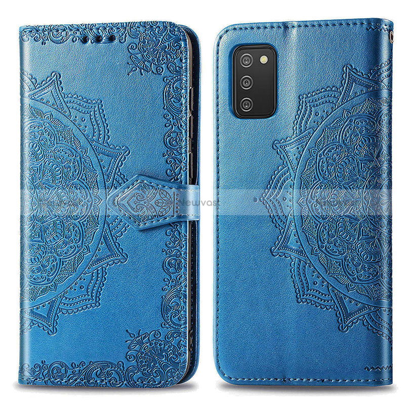 Leather Case Stands Fashionable Pattern Flip Cover Holder for Samsung Galaxy F02S SM-E025F Blue