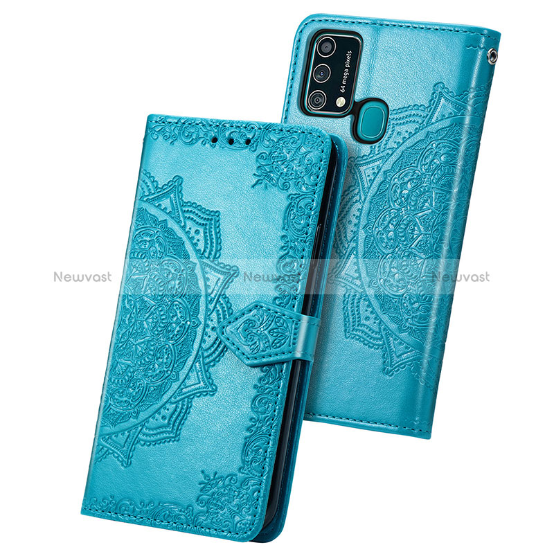 Leather Case Stands Fashionable Pattern Flip Cover Holder for Samsung Galaxy F41 Blue