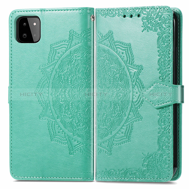 Leather Case Stands Fashionable Pattern Flip Cover Holder for Samsung Galaxy F42 5G Green