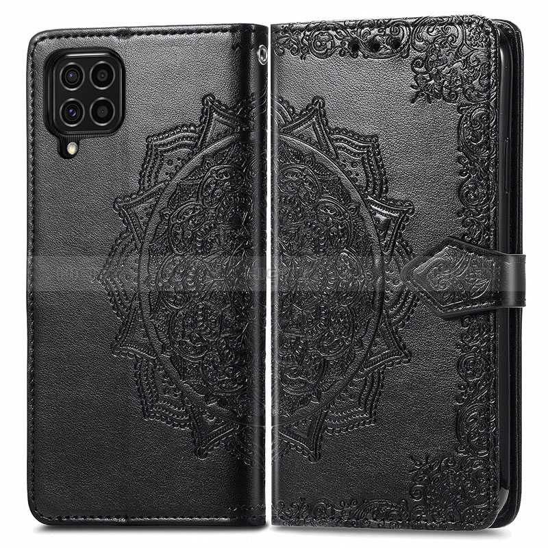 Leather Case Stands Fashionable Pattern Flip Cover Holder for Samsung Galaxy F62 5G Black