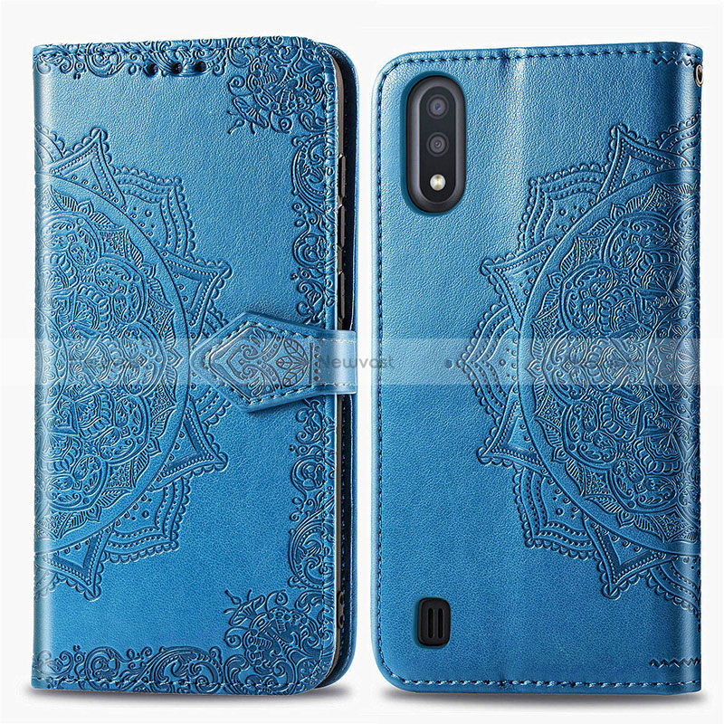 Leather Case Stands Fashionable Pattern Flip Cover Holder for Samsung Galaxy M01 Blue