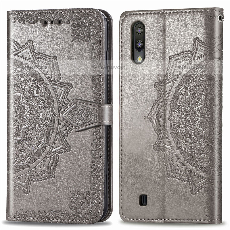 Leather Case Stands Fashionable Pattern Flip Cover Holder for Samsung Galaxy M10 Gray