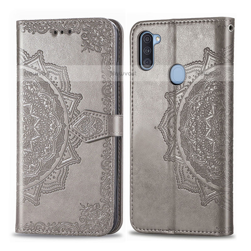 Leather Case Stands Fashionable Pattern Flip Cover Holder for Samsung Galaxy M11 Gray