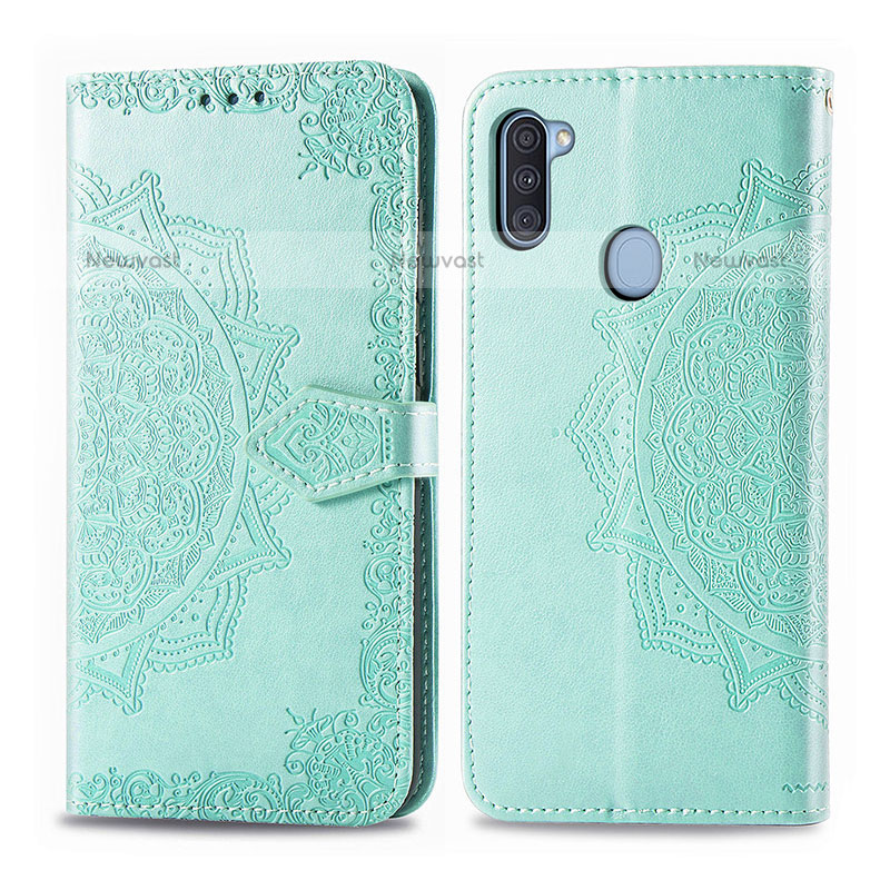 Leather Case Stands Fashionable Pattern Flip Cover Holder for Samsung Galaxy M11 Green