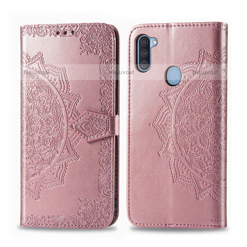 Leather Case Stands Fashionable Pattern Flip Cover Holder for Samsung Galaxy M11 Rose Gold