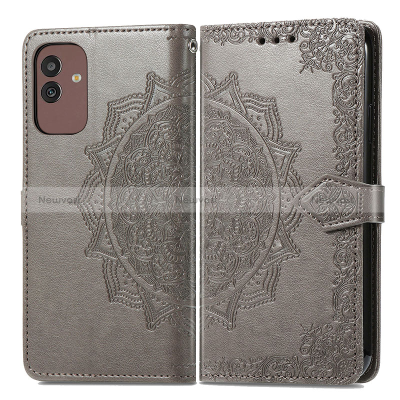 Leather Case Stands Fashionable Pattern Flip Cover Holder for Samsung Galaxy M13 5G Gray