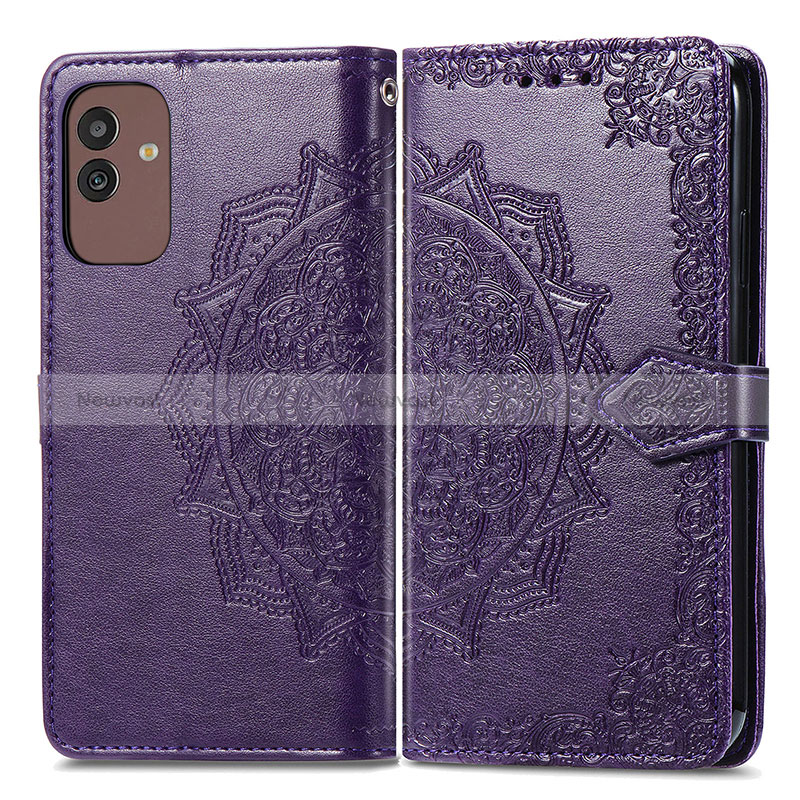 Leather Case Stands Fashionable Pattern Flip Cover Holder for Samsung Galaxy M13 5G Purple