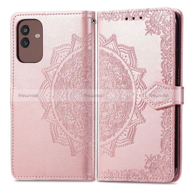 Leather Case Stands Fashionable Pattern Flip Cover Holder for Samsung Galaxy M13 5G Rose Gold