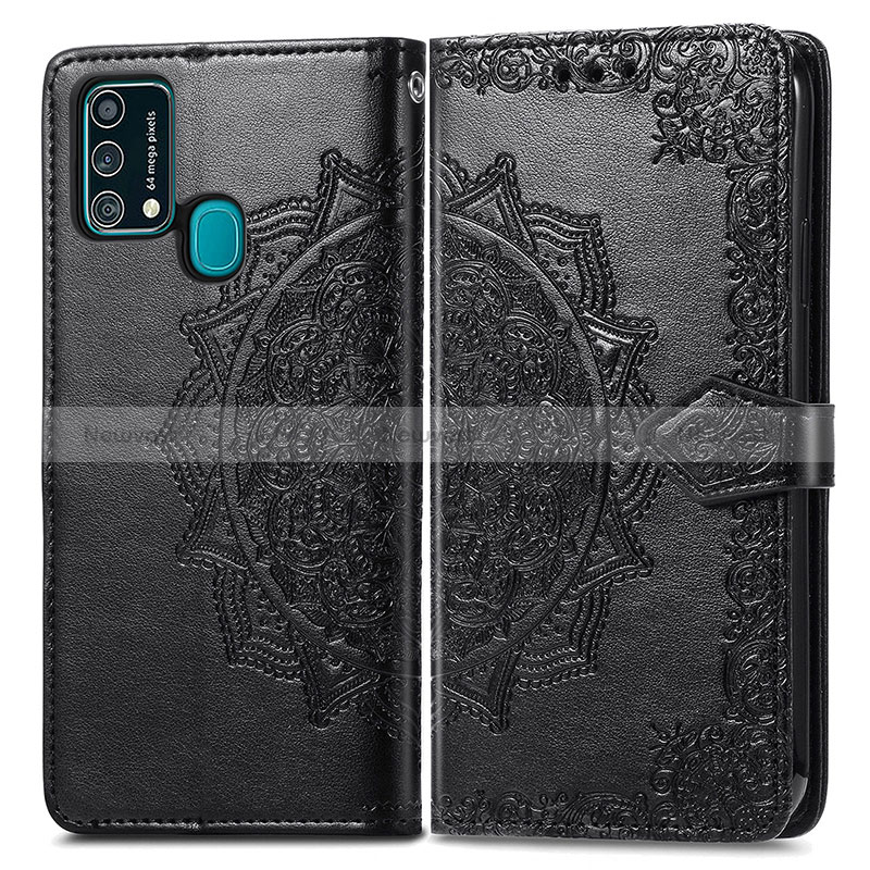 Leather Case Stands Fashionable Pattern Flip Cover Holder for Samsung Galaxy M21s Black