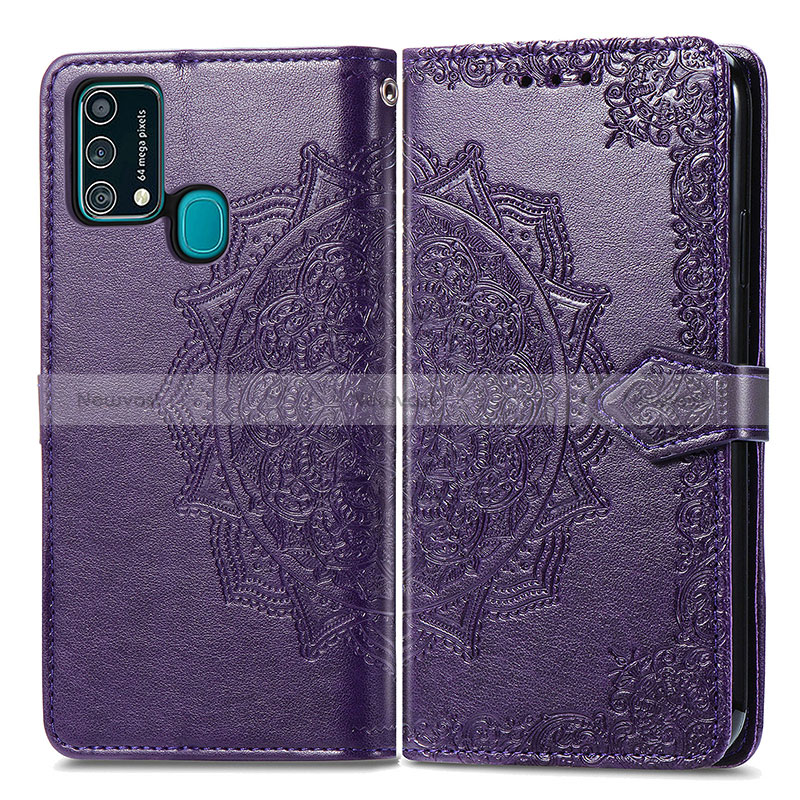 Leather Case Stands Fashionable Pattern Flip Cover Holder for Samsung Galaxy M21s Purple