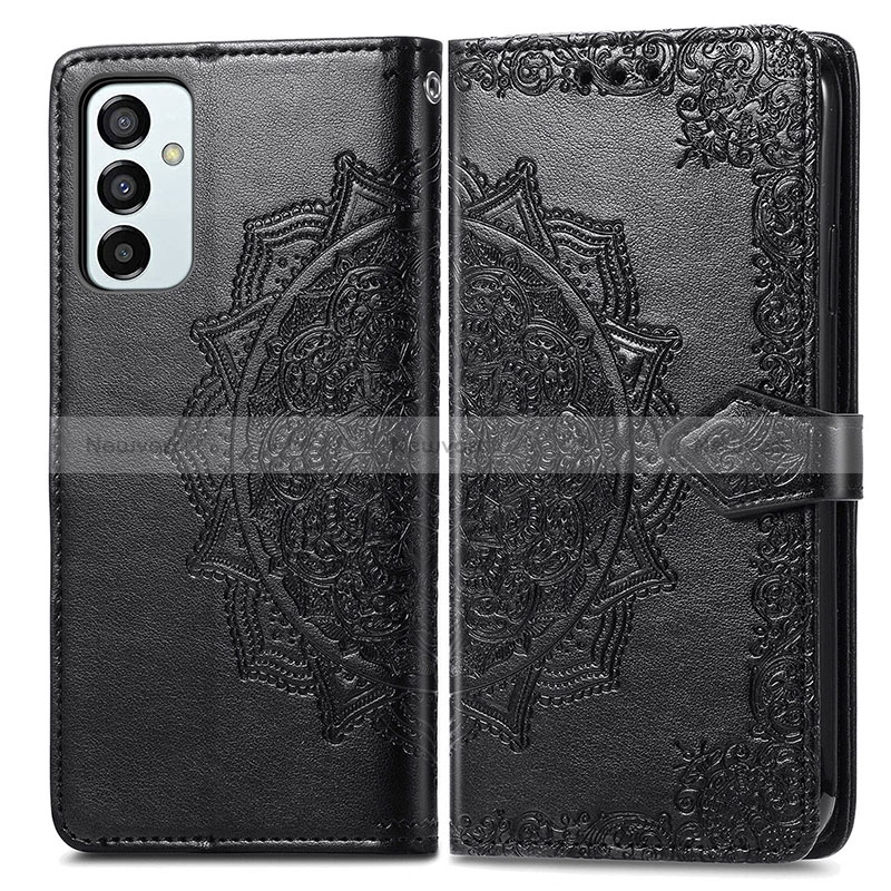 Leather Case Stands Fashionable Pattern Flip Cover Holder for Samsung Galaxy M23 5G Black