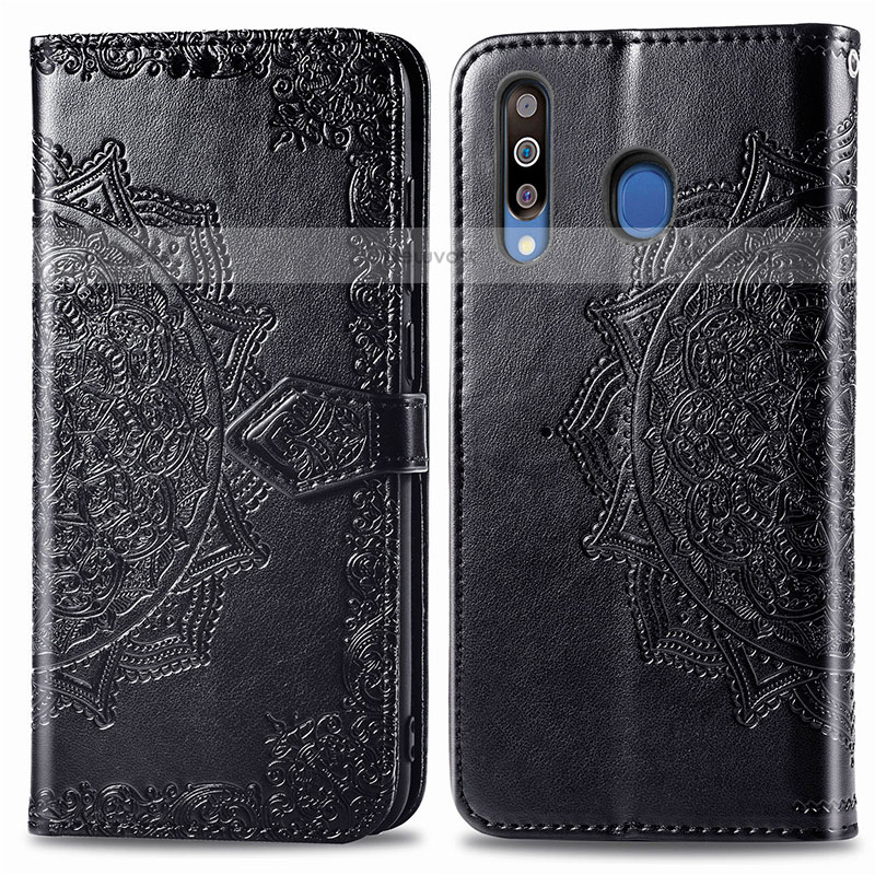 Leather Case Stands Fashionable Pattern Flip Cover Holder for Samsung Galaxy M30 Black