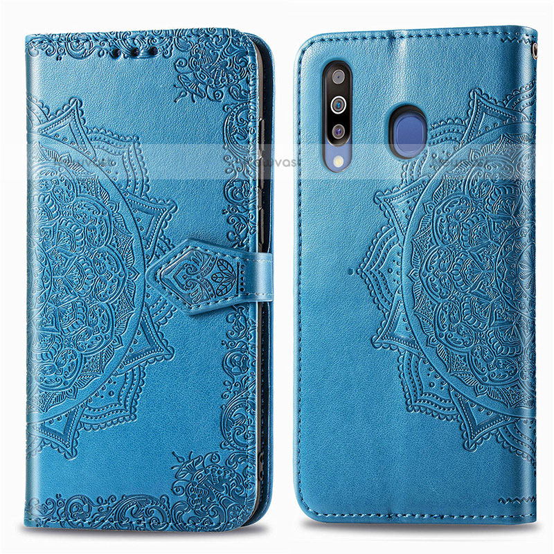 Leather Case Stands Fashionable Pattern Flip Cover Holder for Samsung Galaxy M30 Blue