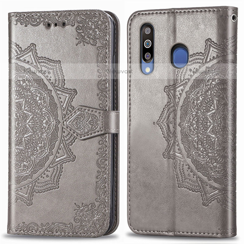 Leather Case Stands Fashionable Pattern Flip Cover Holder for Samsung Galaxy M30 Gray