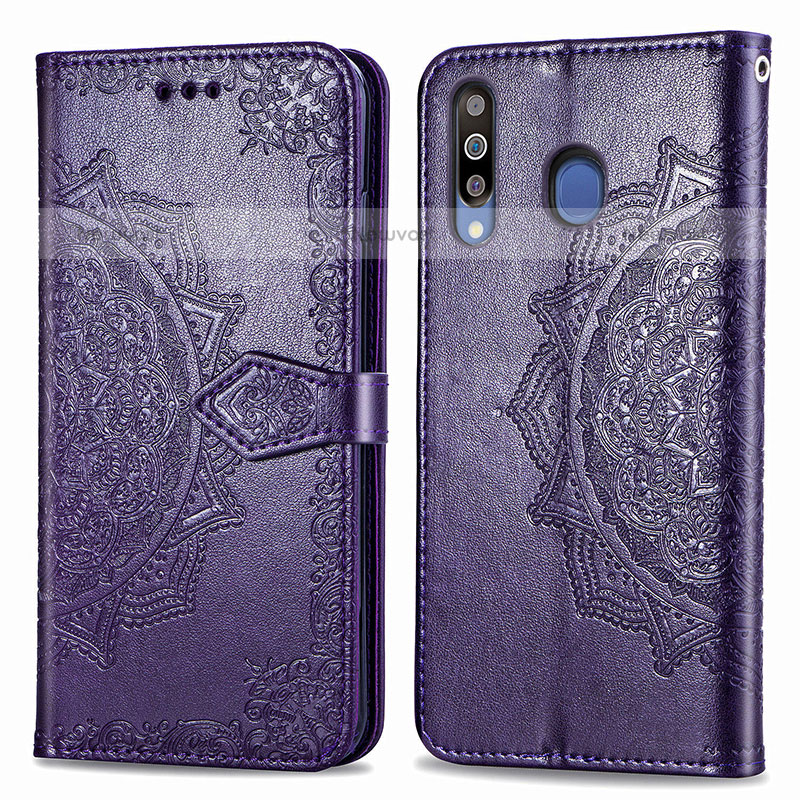 Leather Case Stands Fashionable Pattern Flip Cover Holder for Samsung Galaxy M30 Purple