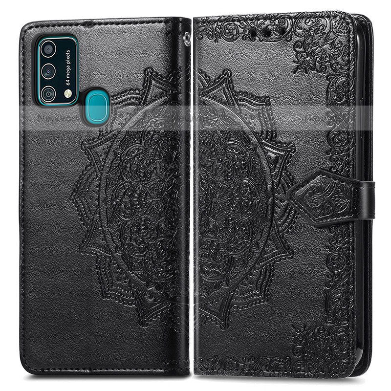 Leather Case Stands Fashionable Pattern Flip Cover Holder for Samsung Galaxy M31 Black