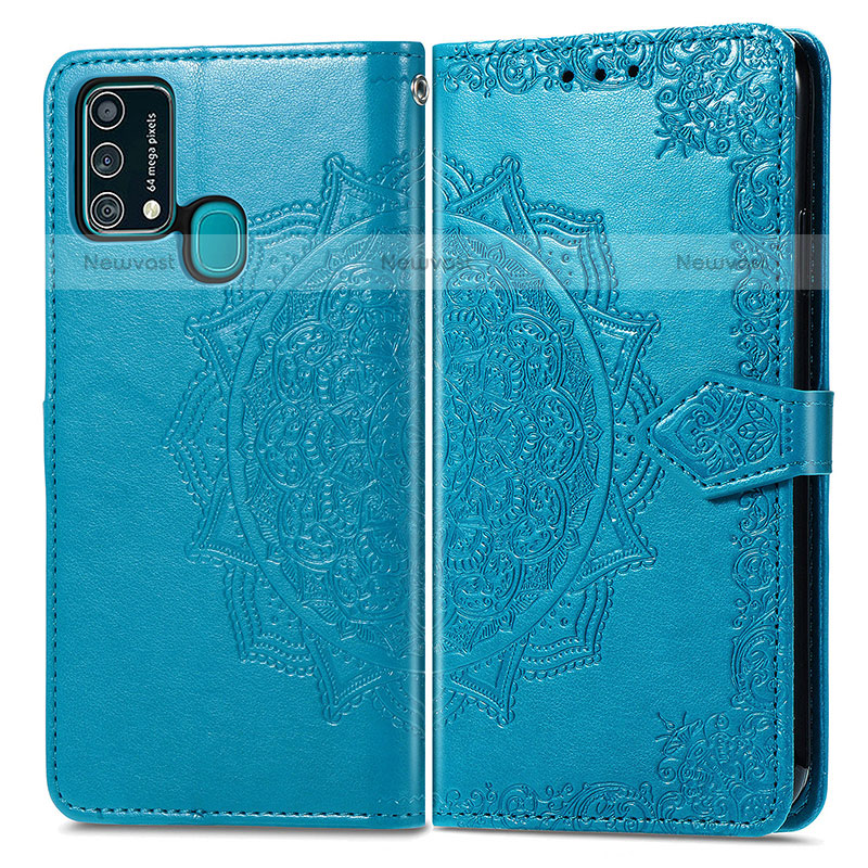 Leather Case Stands Fashionable Pattern Flip Cover Holder for Samsung Galaxy M31 Blue