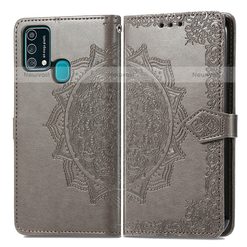 Leather Case Stands Fashionable Pattern Flip Cover Holder for Samsung Galaxy M31 Gray