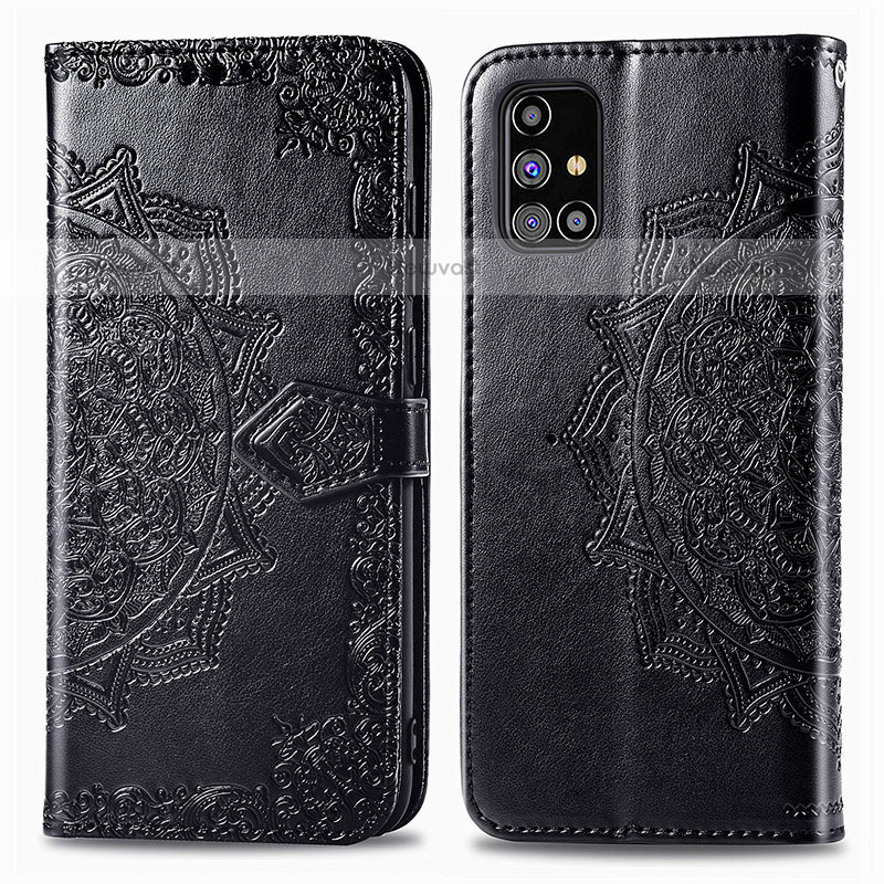 Leather Case Stands Fashionable Pattern Flip Cover Holder for Samsung Galaxy M31s Black