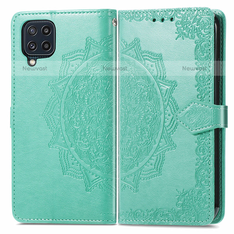 Leather Case Stands Fashionable Pattern Flip Cover Holder for Samsung Galaxy M32 4G Green