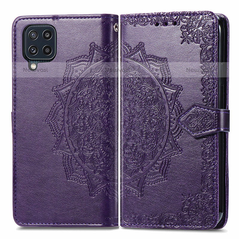 Leather Case Stands Fashionable Pattern Flip Cover Holder for Samsung Galaxy M32 4G Purple