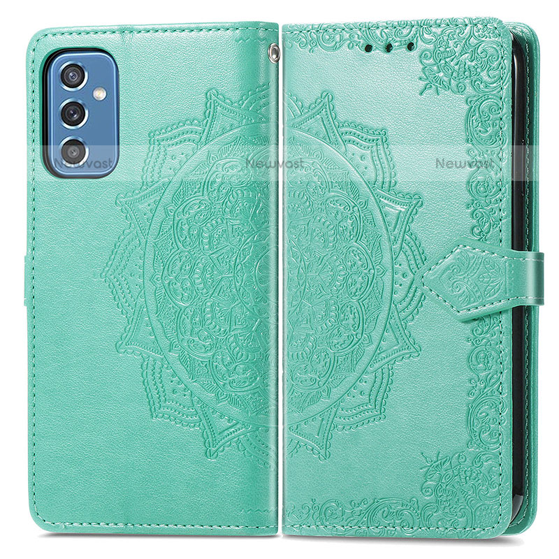 Leather Case Stands Fashionable Pattern Flip Cover Holder for Samsung Galaxy M52 5G Green