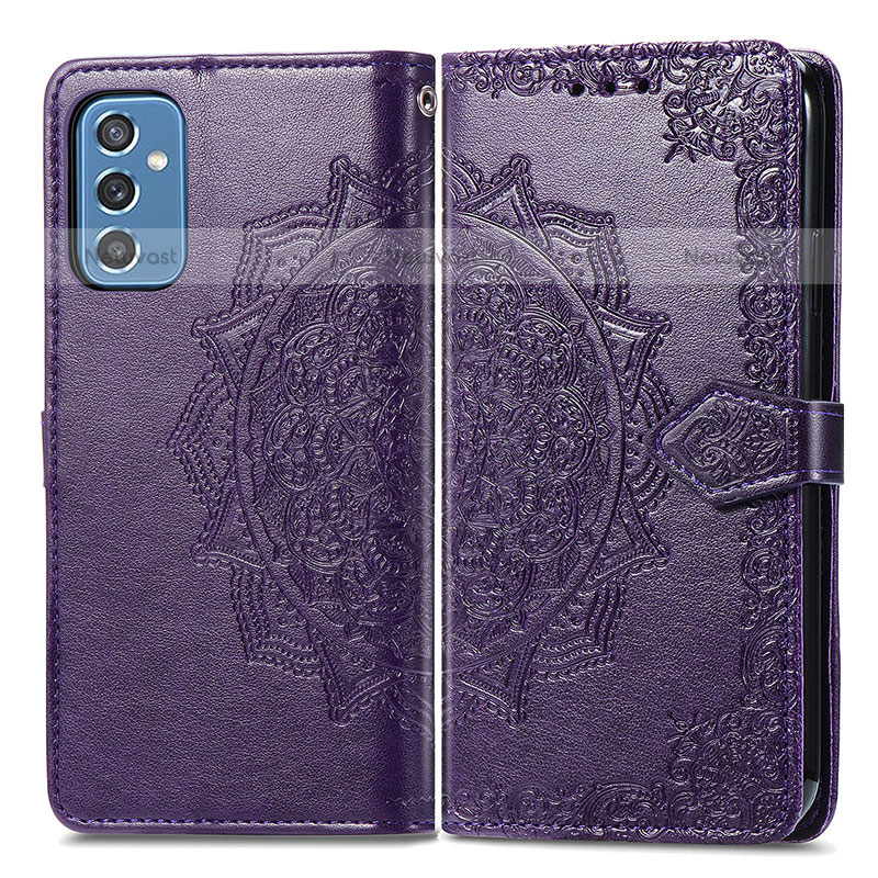 Leather Case Stands Fashionable Pattern Flip Cover Holder for Samsung Galaxy M52 5G Purple