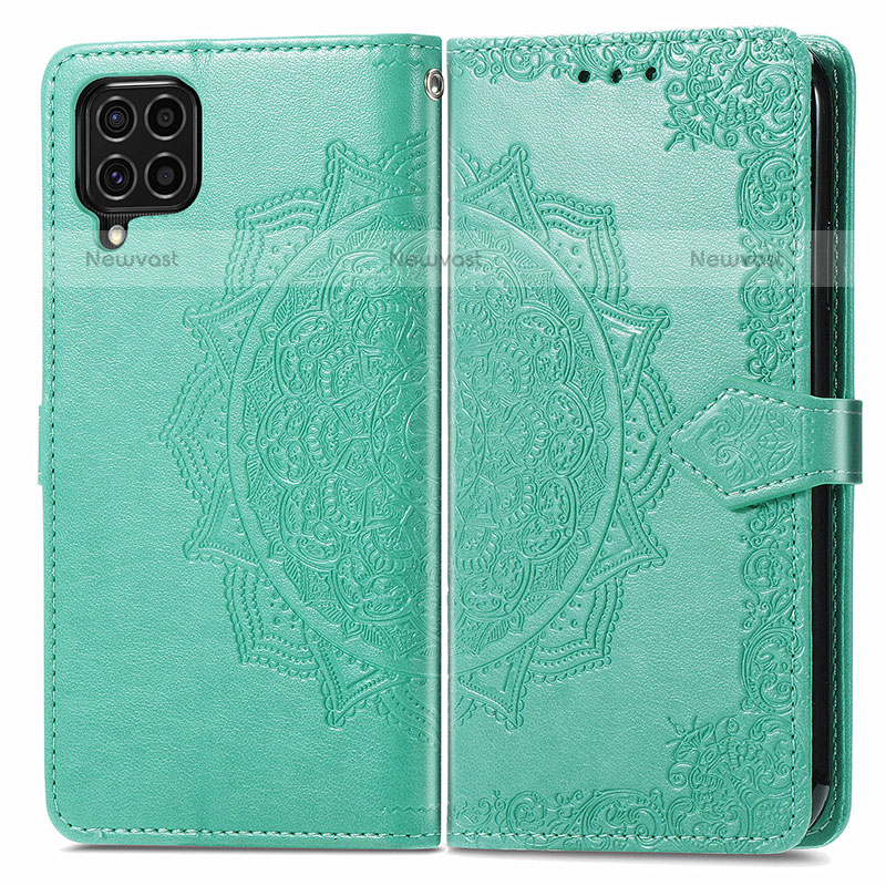 Leather Case Stands Fashionable Pattern Flip Cover Holder for Samsung Galaxy M62 4G Green