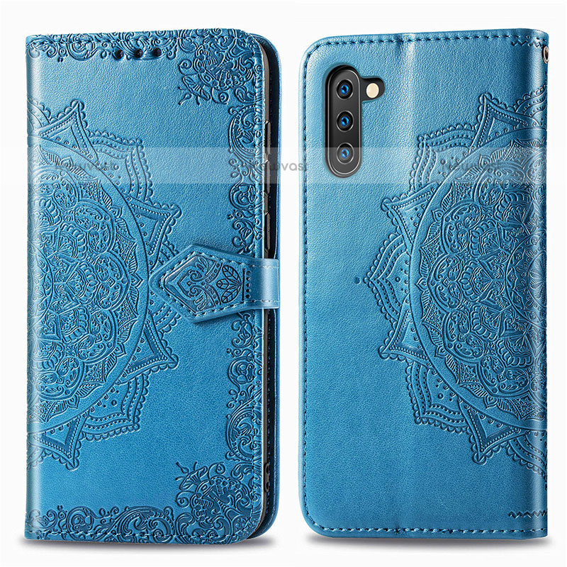 Leather Case Stands Fashionable Pattern Flip Cover Holder for Samsung Galaxy Note 10 5G Blue