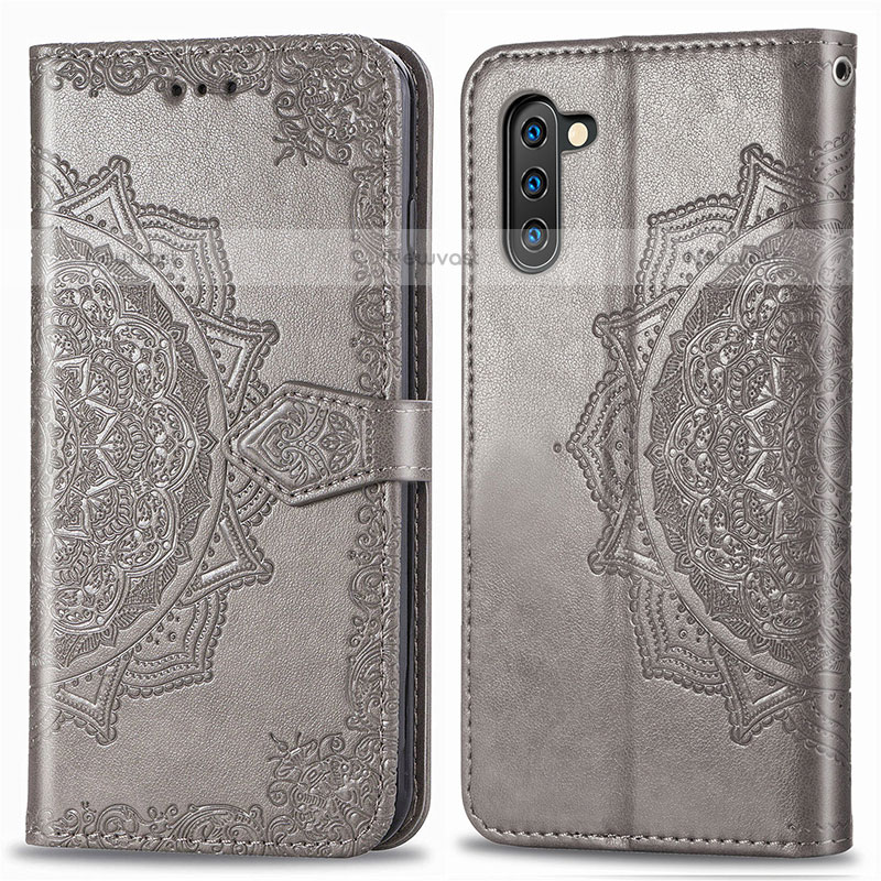 Leather Case Stands Fashionable Pattern Flip Cover Holder for Samsung Galaxy Note 10 5G Gray