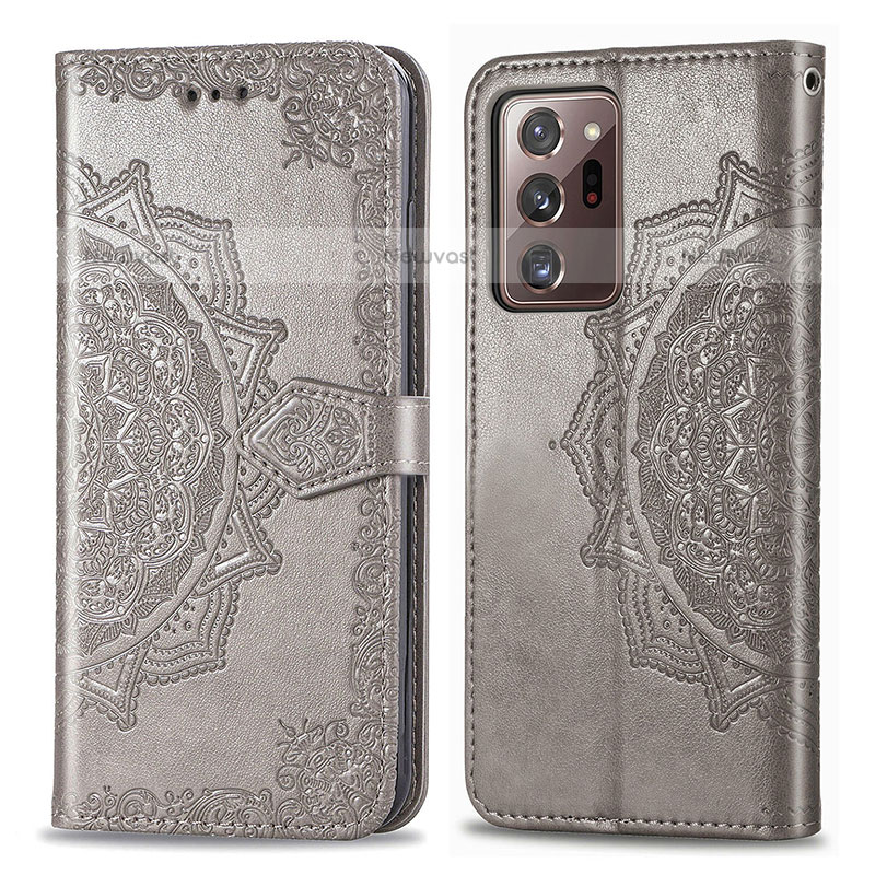 Leather Case Stands Fashionable Pattern Flip Cover Holder for Samsung Galaxy Note 20 Ultra 5G Gray