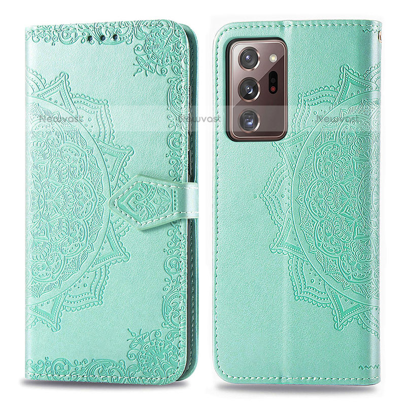 Leather Case Stands Fashionable Pattern Flip Cover Holder for Samsung Galaxy Note 20 Ultra 5G Green