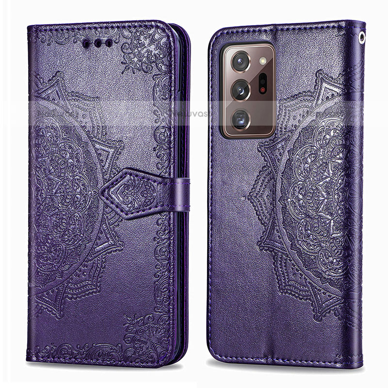 Leather Case Stands Fashionable Pattern Flip Cover Holder for Samsung Galaxy Note 20 Ultra 5G Purple