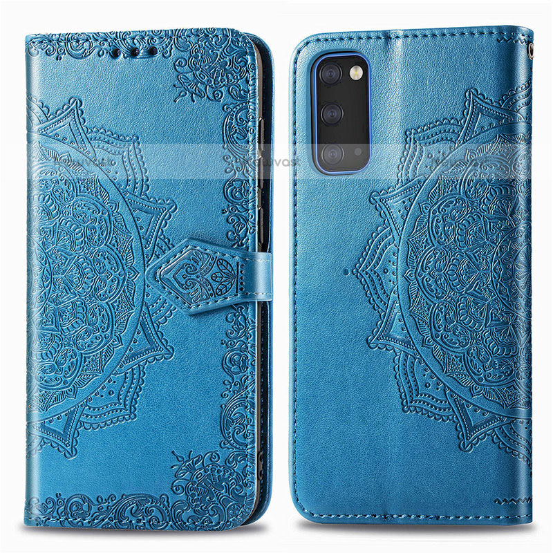 Leather Case Stands Fashionable Pattern Flip Cover Holder for Samsung Galaxy S20 5G Blue