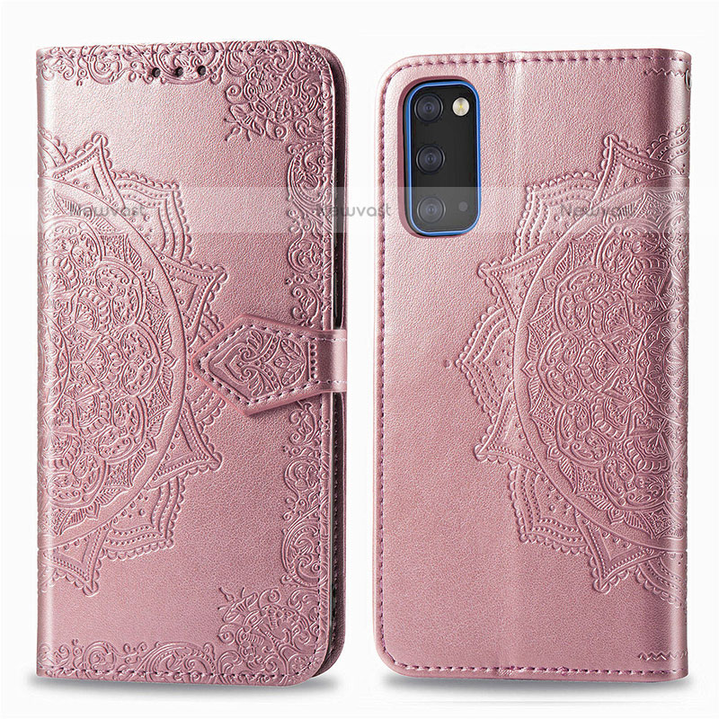 Leather Case Stands Fashionable Pattern Flip Cover Holder for Samsung Galaxy S20 5G Rose Gold