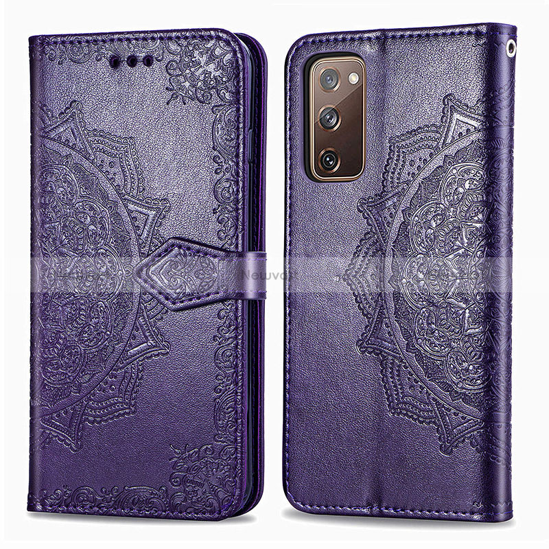 Leather Case Stands Fashionable Pattern Flip Cover Holder for Samsung Galaxy S20 FE (2022) 5G Purple