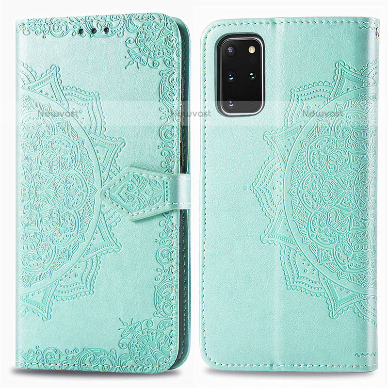 Leather Case Stands Fashionable Pattern Flip Cover Holder for Samsung Galaxy S20 Plus 5G Green