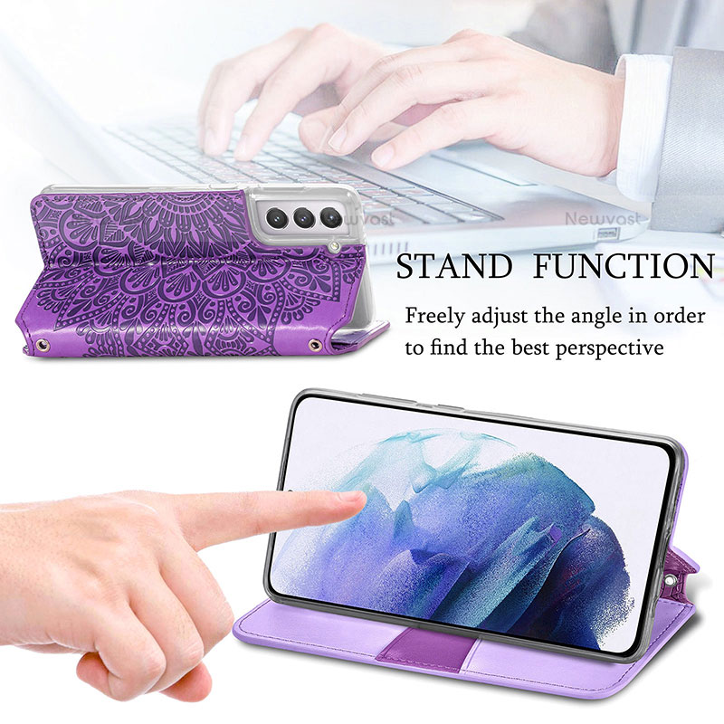 Leather Case Stands Fashionable Pattern Flip Cover Holder for Samsung Galaxy S21 5G