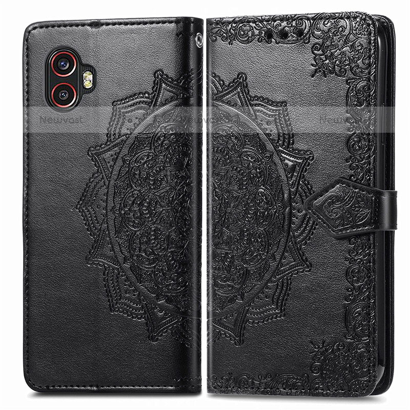 Leather Case Stands Fashionable Pattern Flip Cover Holder for Samsung Galaxy XCover 6 Pro 5G Black