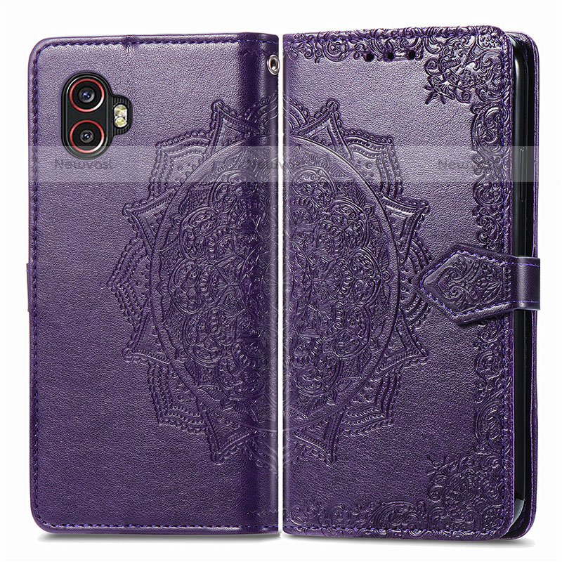 Leather Case Stands Fashionable Pattern Flip Cover Holder for Samsung Galaxy XCover 6 Pro 5G Purple