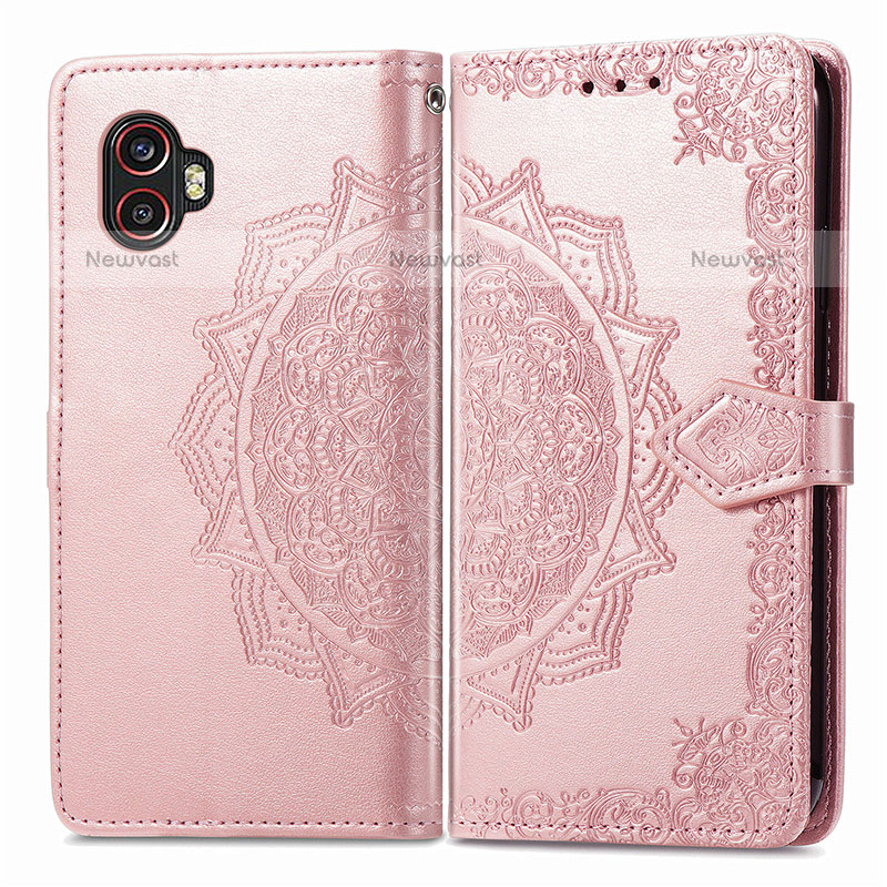 Leather Case Stands Fashionable Pattern Flip Cover Holder for Samsung Galaxy XCover 6 Pro 5G Rose Gold