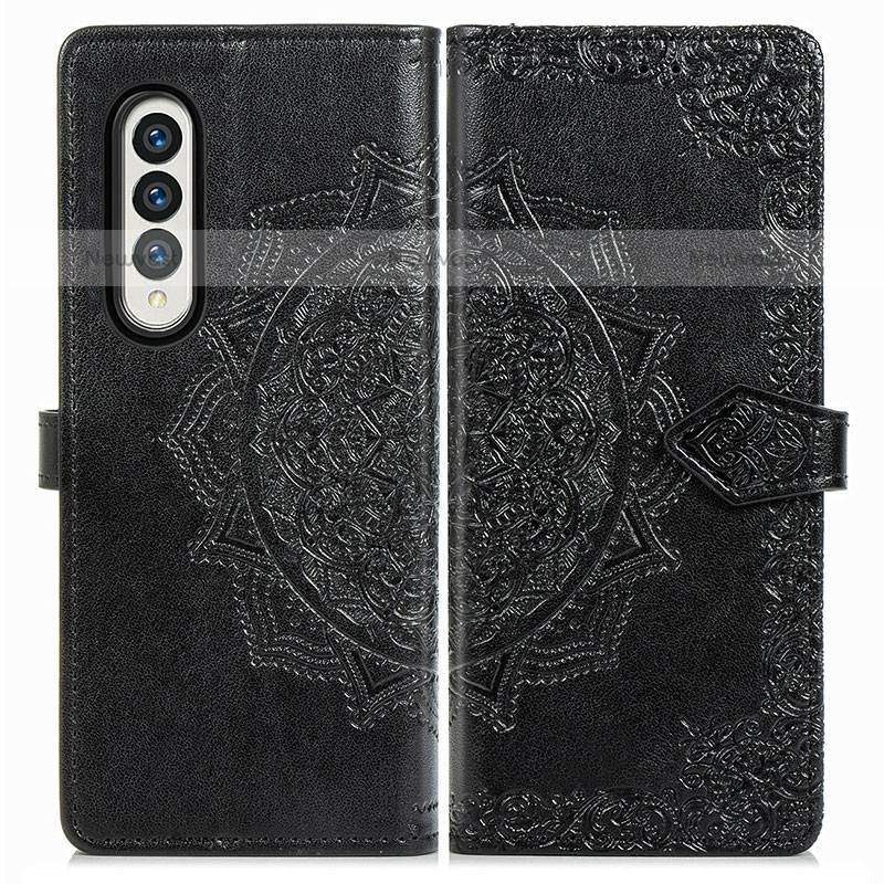 Leather Case Stands Fashionable Pattern Flip Cover Holder for Samsung Galaxy Z Fold3 5G Black