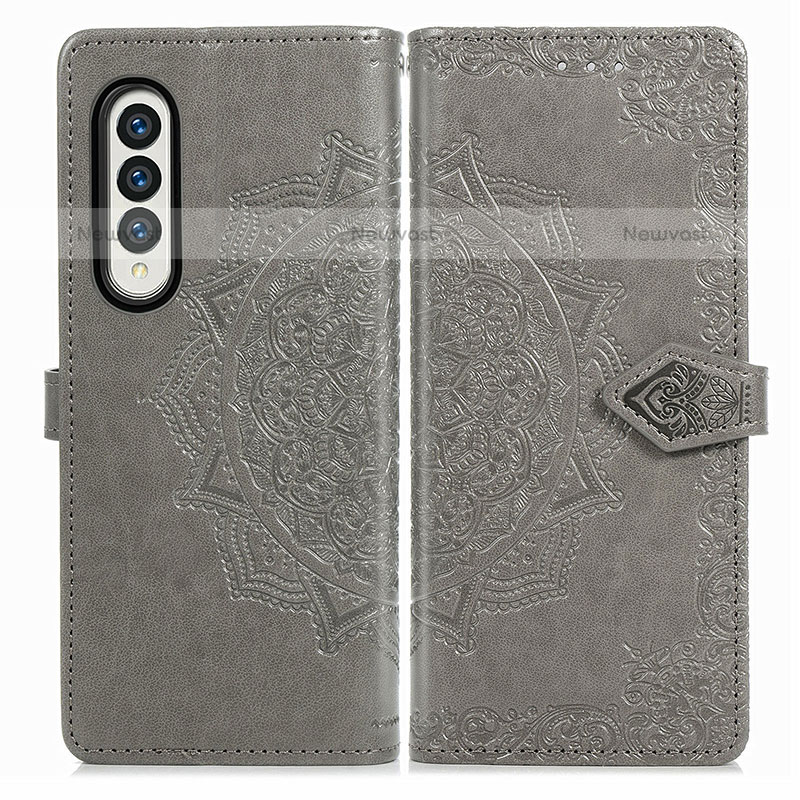 Leather Case Stands Fashionable Pattern Flip Cover Holder for Samsung Galaxy Z Fold3 5G Gray