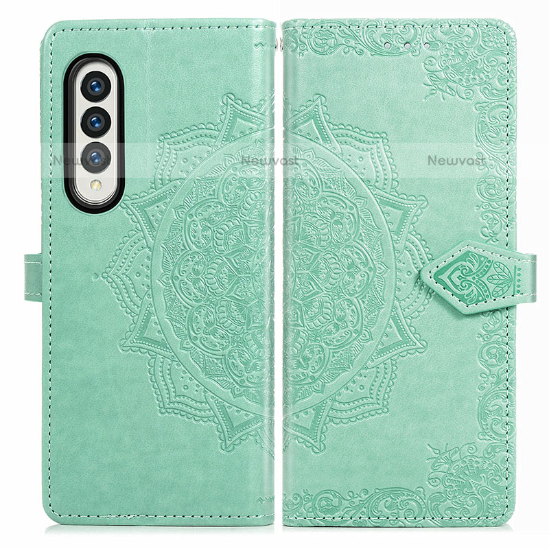 Leather Case Stands Fashionable Pattern Flip Cover Holder for Samsung Galaxy Z Fold3 5G Green