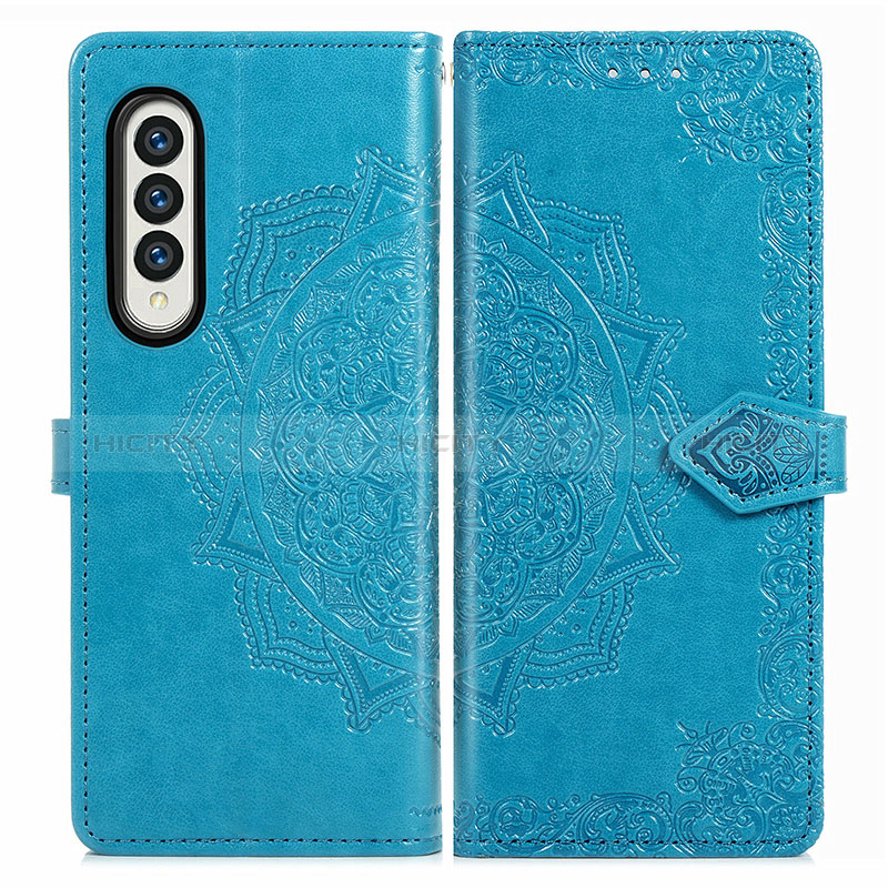 Leather Case Stands Fashionable Pattern Flip Cover Holder for Samsung Galaxy Z Fold4 5G Blue