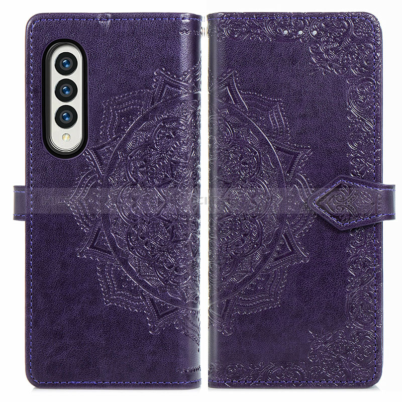 Leather Case Stands Fashionable Pattern Flip Cover Holder for Samsung Galaxy Z Fold4 5G Purple